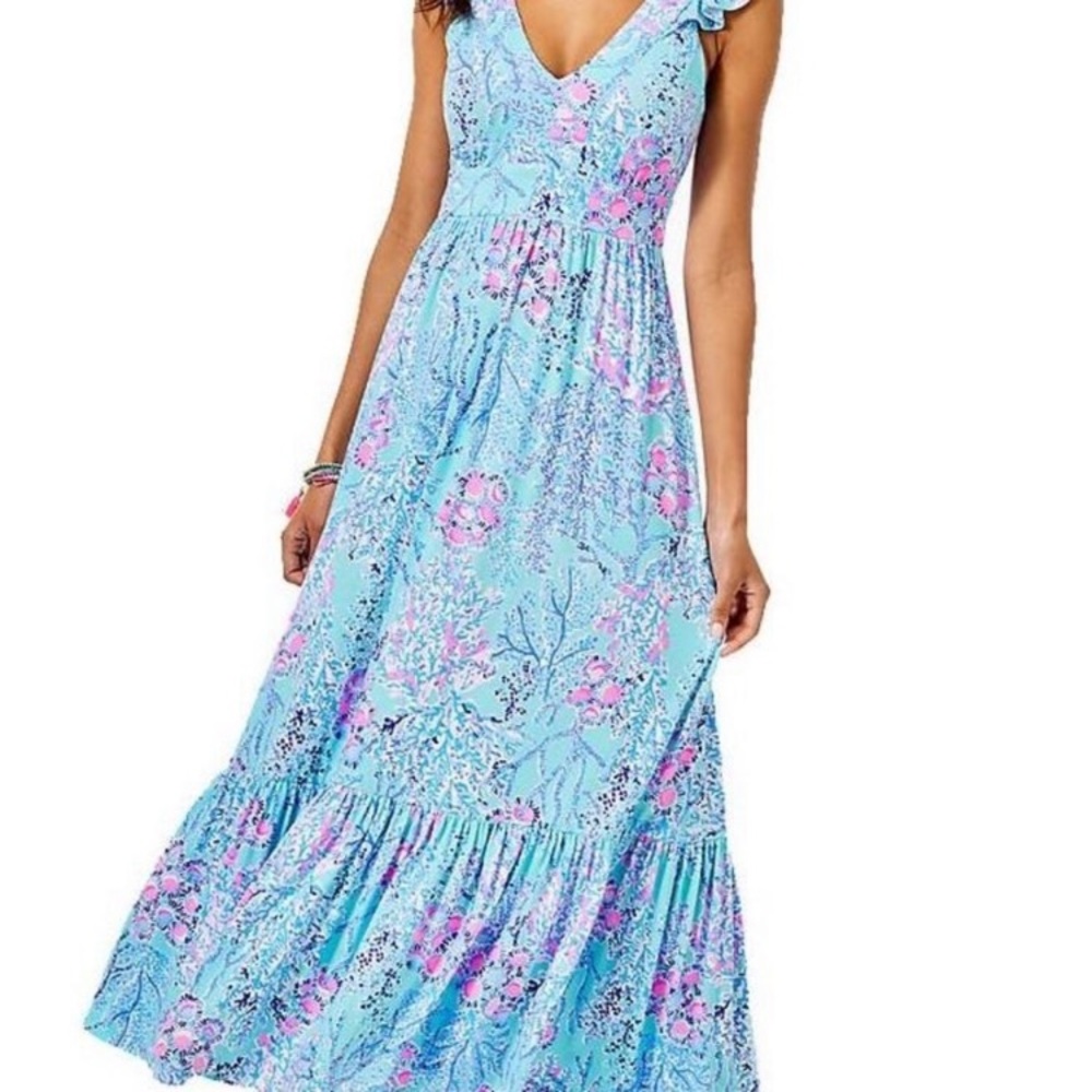 Lilly Pulitzer Blue and Pink Floral Maxi Dress - Picture 2 of 16
